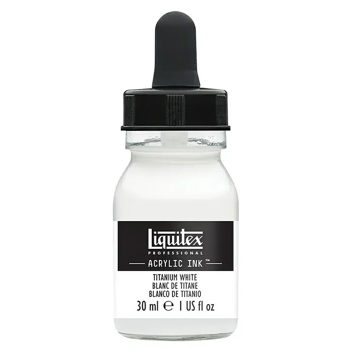 Liquitex Professional Zeichentinte - Titanweiß, 30 ml, Flasche mit Tropfpipette - Eine Flasche Liquitex Professional Acrylfarbe in Titanweiß, 30 ml, mit Pipette zum einfachen Dosieren.