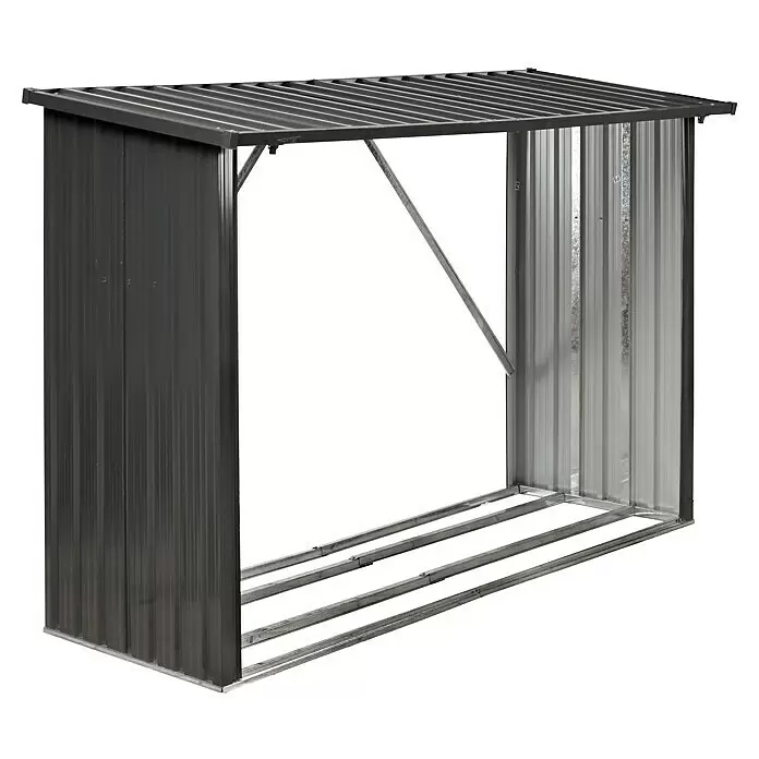 Floraworld Kaminholzregal - 163 x 89 x 154 cm, Stahl, Anthrazit - Dunkelgraues Kaminholzregal aus Wellblech mit offener Vorderseite und stabiler Basis zur Holzlagerung.