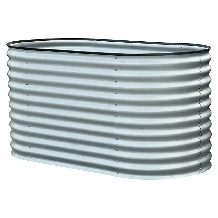 Floraworld Hochbeet Welle - 160 x 80 x 81,5 cm, Stahl, Stahl Silber - Silbernes Wellblech-Hochbeet mit schwarzem Rand.