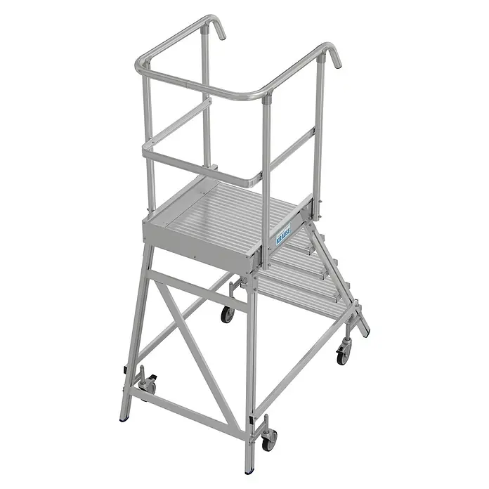 Krause Stabilo Podestleiter - Arbeitshöhe: 3,2 m, Anzahl Tritte: 5 Stk., Aluminium - Mobiler Arbeitspodest von KRAUSE mit Geländer für sicheren Stand und integrierten Rollen für einfachen Transport.