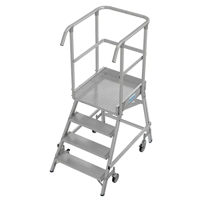 Krause Stabilo Podestleiter - Arbeitshöhe: 3 m, Anzahl Tritte: 4 Stk., Aluminium - Rollbare Arbeitsbühne von Krause, ideal für sicheres Arbeiten in der Höhe. Die Plattform bietet einen sicheren Stand und Mobilität durch Rollen.