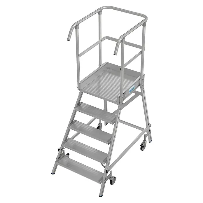 Krause Stabilo Podestleiter - Arbeitshöhe: 3,2 m, Anzahl Tritte: 5 Stk., Aluminium - Ein stabiler, mobiler Arbeitsbock mit Handlauf für sicheren Stand bei Wartungs- und Reparaturarbeiten.