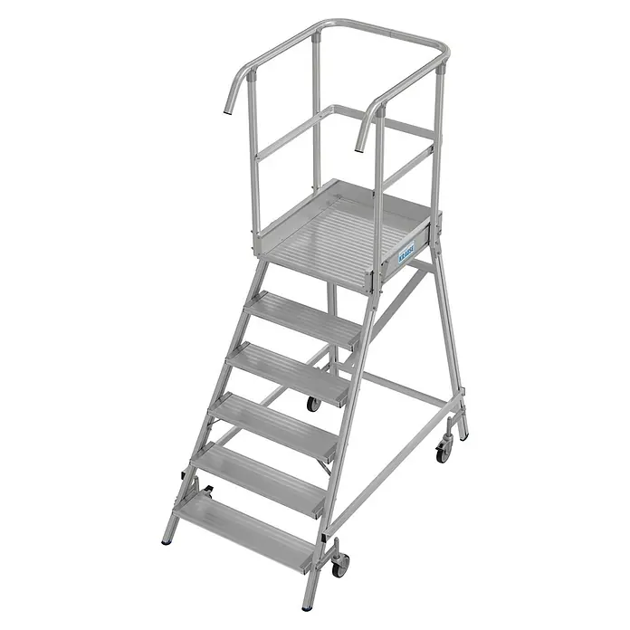 Krause Stabilo Podestleiter - Arbeitshöhe: 3,45 m, Anzahl Tritte: 6 Stk., Aluminium - Mobiles Podest von Krause mit Geländer für sicheres Arbeiten in der Höhe, ideal für Lager und Werkstatt. Robuste Ausführung mit Rollen für einfachen Transport.