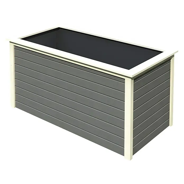 Karibu Hochbeet 2 - 173 x 89 x 82 cm, Holz, Grau - Grauer rechteckiger Pflanzkasten mit cremefarbenem Rand. Ideal für Garten oder Terrasse.