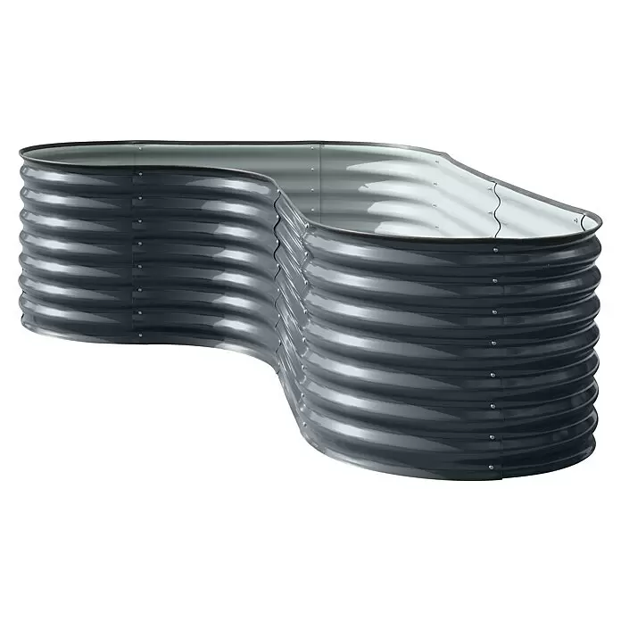 Floraworld Hochbeet Welle L-Form - 160 x 240 x 82 cm, Stahl, Anthrazit - Dunkelgraues gewelltes Metall-Hochbeet in W-Form.