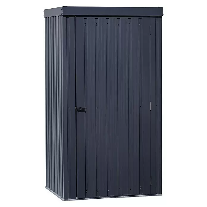 Floraworld Geräteschrank - Außenmaß inkl. Dachüberstand (B x T): 98 x 81 cm, Stahl, Anthrazit - Anthrazitfarbener Metallschrank mit geriffelten Paneelen, Einzeltür und schwarzem Griff.