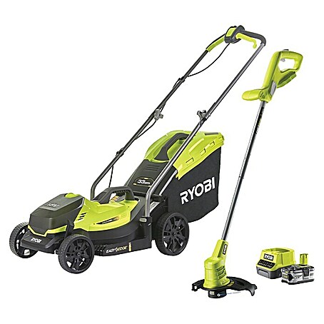 Ryobi ONE+ Akku-Rasenmäher-Set Kombo-Kit RLM1833BLT1825M mit Akku-Rasentrimmer (1 Akku, 4 Ah)