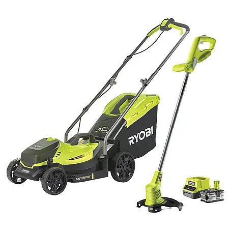 Ryobi ONE+ Akku-Rasenmäher-Set Kombo-Kit RLM1833BLT1825M mit Akku-Rasentrimmer
