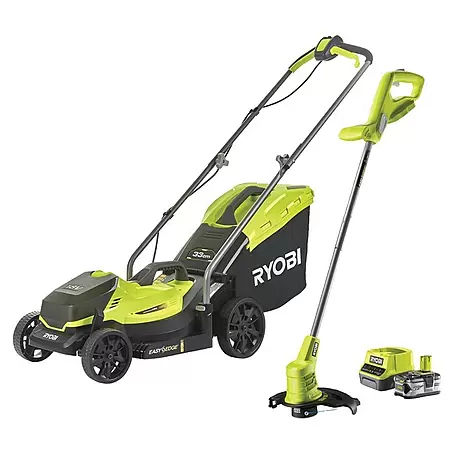 Ryobi ONE+ Akku-Rasenmäher-Set Kombo-Kit RLM1833BLT1825M mit Akku-Rasentrimmer