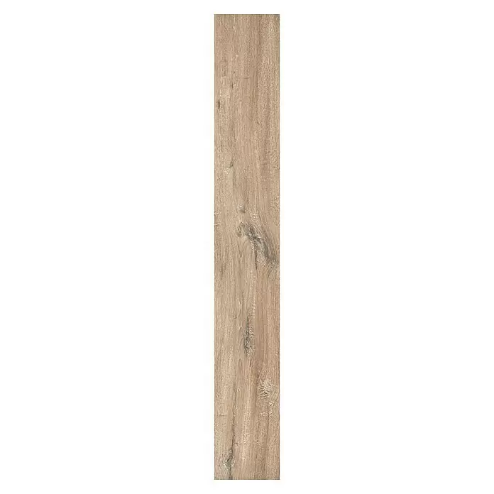Classen Laminat 731-4 - Eiche Grau-braun, Landhausdiele, 1.286 x 194 x 7 mm - Hellbraune Holzoptikfliese mit ausgeprägter Maserung und dunklen Astmerkmalen.