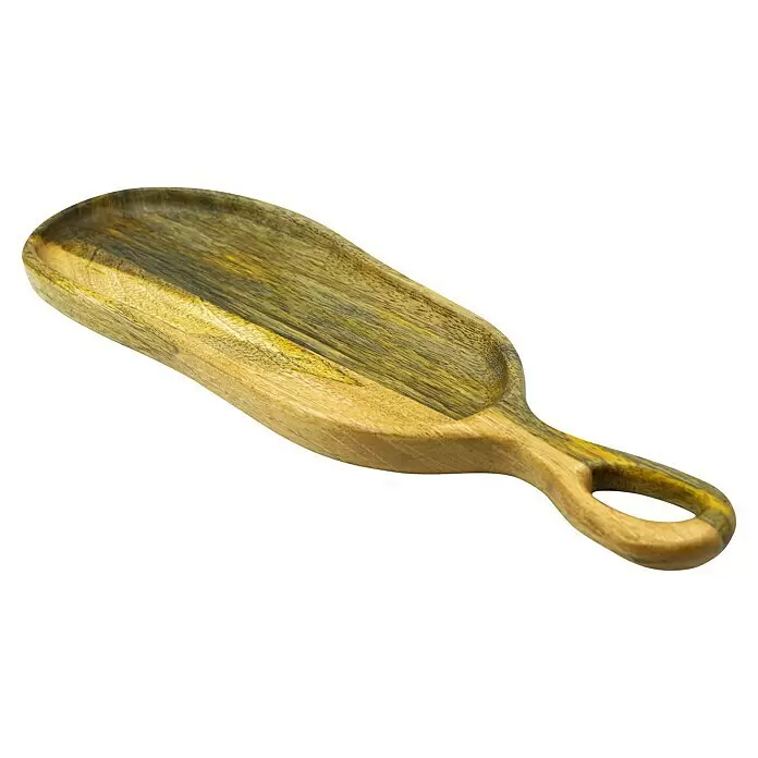 Deko-Tablett - Natur, 43 x 13 cm, Holz - Hölzernes Servierbrett in länglicher Paddelform mit Griff und Loch.