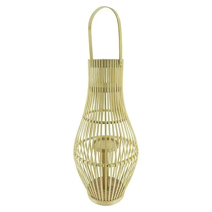 Laterne Bambus - Ø x H: 31 x 62,5 cm, Natur - Helle Bambuslaterne mit Griff und Lamellendesign für Kerzen.
