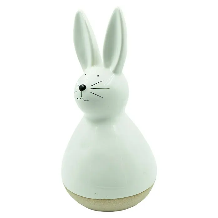Dekofigur Hase - L x B x H: 12 x 11 x 21 cm, Weiß, Keramik - Eine weiße Keramik-Osterhasenfigur mit minimalistischem Design, ideal als Frühlingsdekoration für Ihr Zuhause oder als Geschenk.