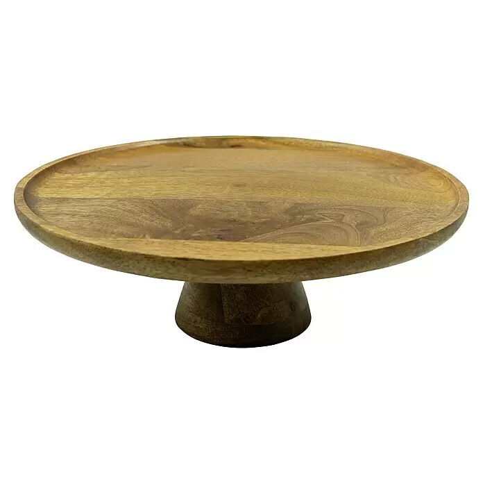 Servierteller Kuchenplatte - Ø x H: 30 x 10 cm, Holz - Kuchenplatte aus Naturholz mit runder, erhöhter Ablagefläche und stabilem Fuß.