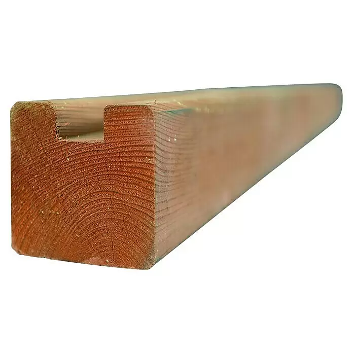 T & J Zaunpfosten Riad - 9 x 9 x 210 cm, Holz, Abschlusspfosten, Braun - Holzbalken mit einer rechteckigen Kerbe an einem Ende.