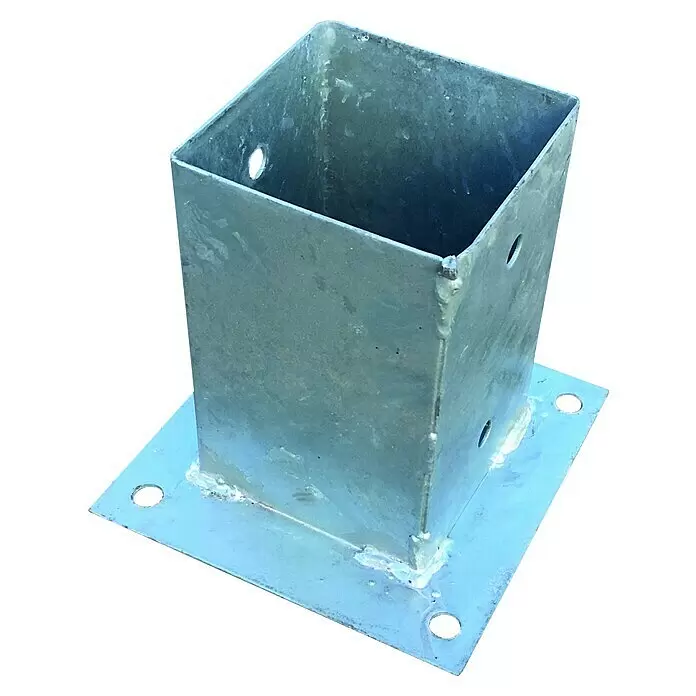 T & J Pfostenträger - Passend für: Pfosten 9 x 9 cm - Feuerverzinkter Vierkantpfostenträger mit Bodenplatte und Befestigungslöchern.