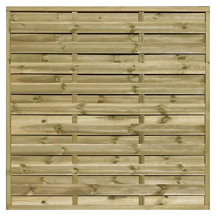 T & J Sichtschutzelement Eco - B x H: 180 x 180 cm, Holz, Grün - Holzzaunpaneel mit horizontalen Latten, hellbraun/grün behandelt für den Außenbereich.
