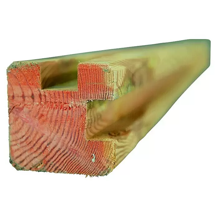 T & J Zaunpfosten Riad - 9 x 9 x 210 cm, Holz, Braun - Behandeltes Bauholz mit einer abgestuften Kerbe, roter Holzmaserung im Querschnitt, für stabile Holzverbindungen.
