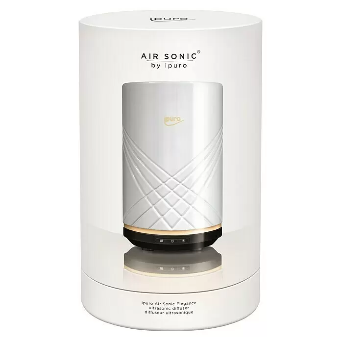 Ipuro Air Sonic Difusor eléctrico Elegance - Blanco - Difusor ultrasónico blanco ipuro Air Sonic Elegance con patrón texturizado y base iluminada.