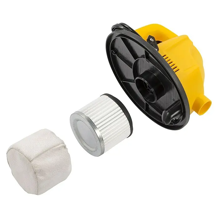 PowerPlus Aspirador de cenizas eléctrico POWX3004 - 600 W, Volumen de recipiente: 4 l, Sin bolsa - En la imagen se muestra una aspiradora amarilla con filtros extraíbles para facilitar la limpieza y el mantenimiento.