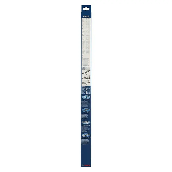 Bosch Scheibenwischer TWIN - 650 US, Anzahl: 1 Stk. - Ein schlanker blauer Bosch 650 US Scheibenwischer für eine klare Sicht. Bestens geeignet für sicheres Fahren bei jedem Wetter.
