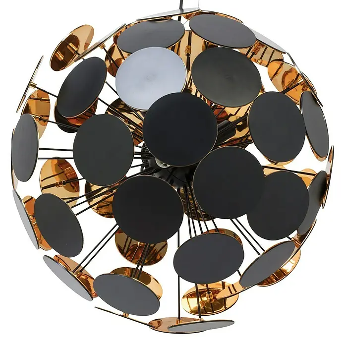 Reality Leuchten Pendelleuchte rund Discalgo40 W, Ø x H: 54 x 150 cm, Schwarz, Gold, E14 - Moderne Kugel-Pendelleuchte mit schwarzen und goldenen Scheiben, die ein stilvolles und dekoratives Lichtobjekt darstellt.