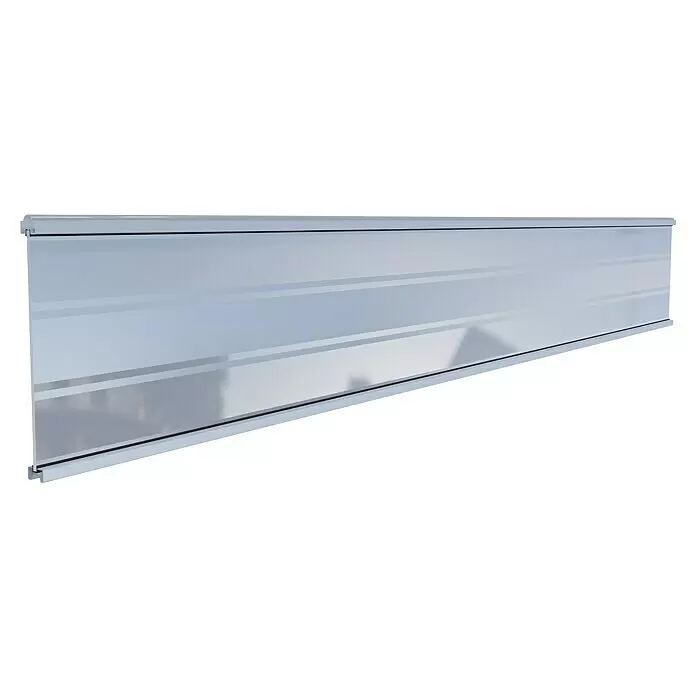 T & J Sichtschutzelement Tjörn - 1.793 x 206 mm, Aluminium, Transparent / Silber - Weißes Rollo mit horizontalen lichtdurchlässigen Streifen.