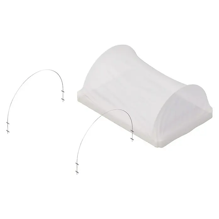 Upyard Abdeckvlies - 120 x 80 cm, Passend für: Bogen Hochbeetumrandung - Produktansicht eines Pflanzentunnels mit Stahlbügeln, der Pflanzen vor Schädlingen und extremen Wetterbedingungen schützt.