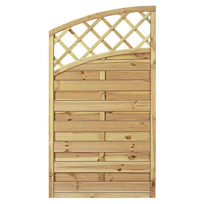 T & J Sichtschutzelement Maxi Doppelbogen Hoch - 90 x 160 cm, Holz, Braun - Hölzernes Gartenzaunpaneel mit dekorativem Rundbogen-Rankgitter und horizontalen Latten.
