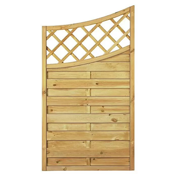 T & J Sichtschutzelement Maxi Doppelbogen Tief - 90 x 160 cm, Holz, Braun - Natürliches Holztor mit gewölbter Oberkante und Rauten-Rankgitter.