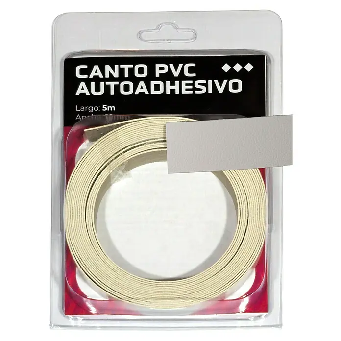 Canto de PVC autoadhesivo - Largo: 5 m, Light Grey - Primer plano de un paquete de canto de PVC autoadhesivo (Largo: 5m). Ideal para reparación de muebles y proyectos de bricolaje.