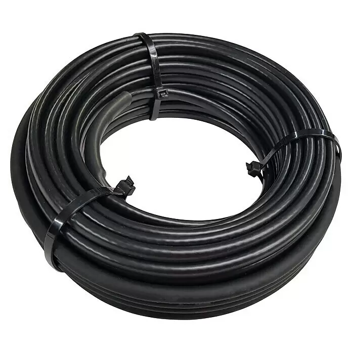 Rohrbegleitheizung - Kabellänge: 8 m, 230 V - Schwarzes aufgerolltes Kabel, mit schwarzen Kabelbindern gesichert.