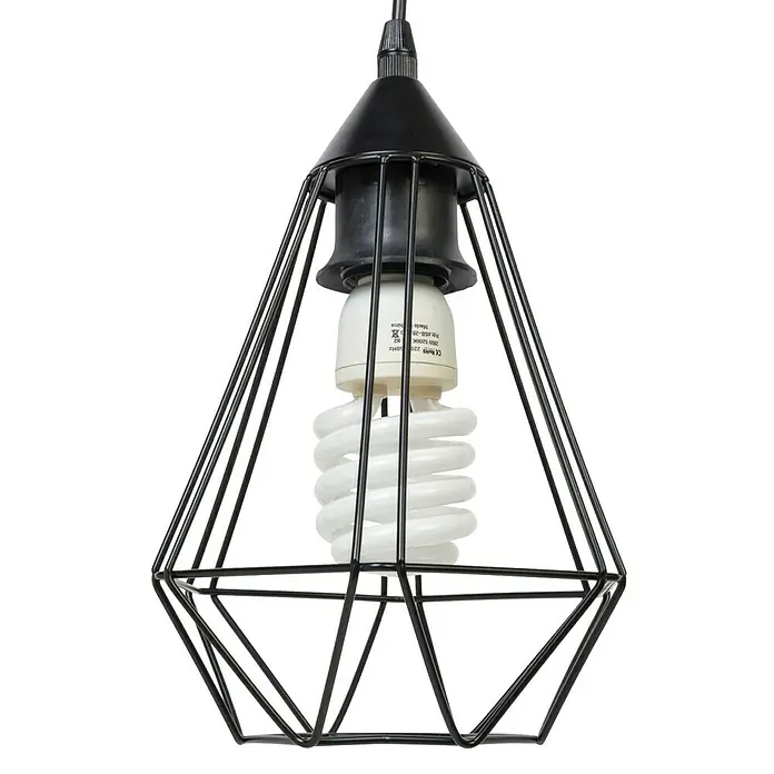 Eglo Tarbes Pendelleuchte rund - Schwarz, Höhe: 110 cm, Durchmesser: 175 mm - Eine moderne, schwarze Drahtgitter-Hängeleuchte mit einer spiralförmigen Glühbirne, die ein industrielles Ambiente schafft.