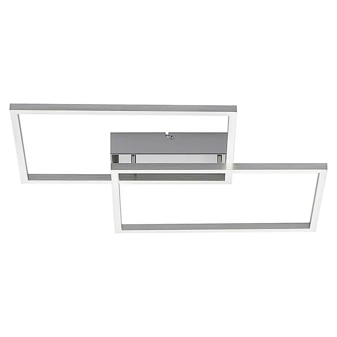 Just Light LED-Deckenleuchte Iven - 15,5 W, L x B x H: 50 x 42 x 7 cm, Stahl, Warmweiß - Moderne LED-Deckenleuchte mit zwei überlappenden Rechtecken in Silberoptik, die ein helles und stilvolles Ambiente schafft.