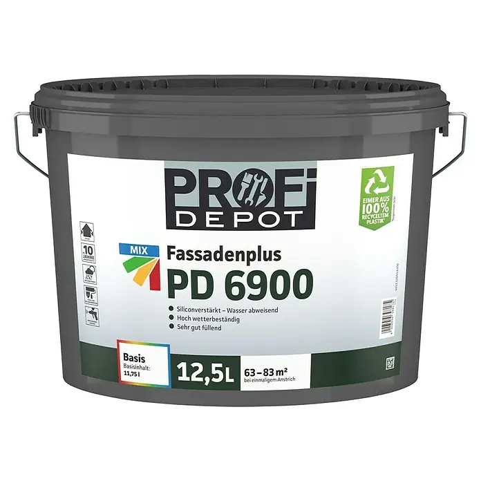 Profi Depot Mix Dispersionsfassadenfarbe Fassadenplus PD 6900 zum Mischen lassen - Basismischfarbe 1, 12,5 l - Farbbehälter von Profi Depot Fassadenplus PD 6900 mit 12,5L Inhalt.