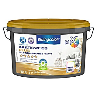 swingcolor Mix Wandfarbe Arktisweiß Plus (Basismischfarbe 4, 5 l, Matt, Konservierungsmittelfrei, Max. Anwendungsfläche: 35 m² - 45 m²)