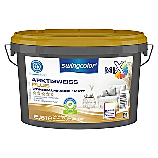 swingcolor Mix Wandfarbe Arktisweiß Plus (Basismischfarbe 4, 2,5 l, Matt, Konservierungsmittelfrei, Max. Anwendungsfläche: 17,5 m² - 22,5 m²)