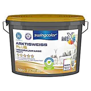 swingcolor Mix Wandfarbe Arktisweiß Plus (Basismischfarbe, 10 l, Matt, Konservierungsmittelfrei, Max. Anwendungsfläche: 70 m² - 90 m²)