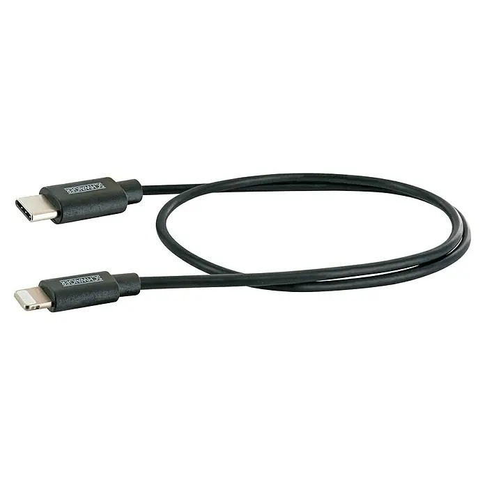 Schwaiger USB-Kabel Lightning - 0,5 m, USB C-Stecker, Schwarz - Ein schwarzes SCHWAIGER-Kabel mit USB-C- und Lightning-Anschlüssen. Ideal zum Laden und Synchronisieren von Apple-Geräten mit USB-C-fähigen Geräten.