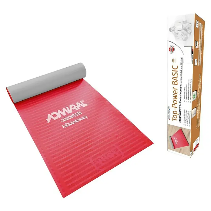 Admiral Lámina de calefacción para suelos laminados y de madera Top-Power - L x An: 3,5 x 0,5 m, Superficie calefactable: 1,75 m² - Imagen del producto de un sistema de calefacción por suelo radiante de lámina de carbono Admiral Top-Power BASIC.