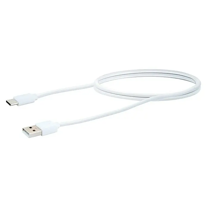 Schwaiger Ladestation Qi - Weiß, 10 W - Weißes USB-Kabel mit USB-A- und USB-C-Anschlüssen für schnelles Laden und Datenübertragung. Zuverlässige Verbindung für diverse Geräte.