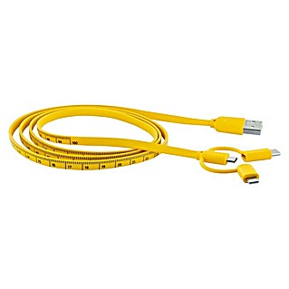 Schwaiger USB-Kabel Sync & Ladekabel mit Maßband (1,2 m, USB A-Stecker, USB C-Stecker, USB Micro-Stecker, Lightning-Stecker, Schwarz/Gelb)