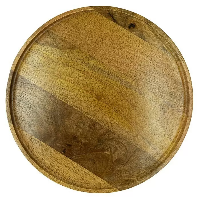 Servierteller Kuchenplatte - Ø x H: 30 x 10 cm, Holz - Runde Holzservierplatte mit erhöhtem Rand und natürlicher Holzmaserung.