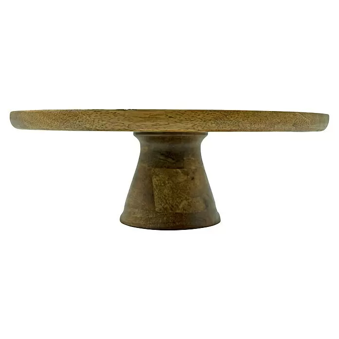 Servierteller Kuchenplatte - Ø x H: 30 x 10 cm, Holz - Kuchenständer aus Holz mit runder Platte und stabilem Fuß.