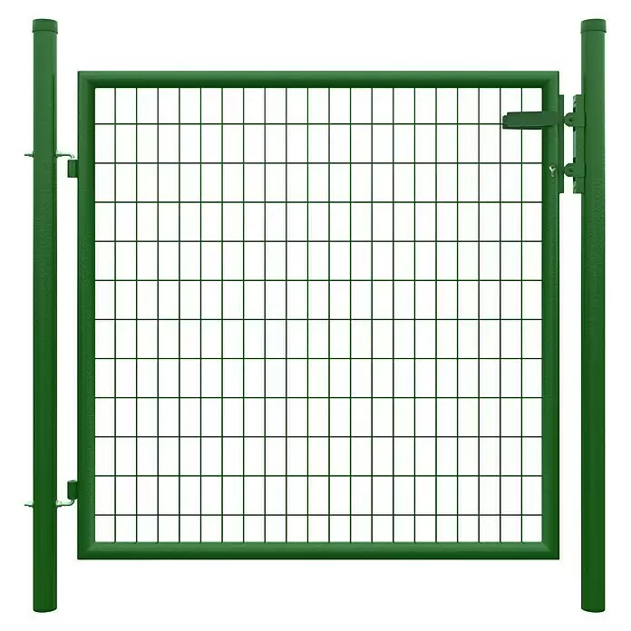 T & J Zauntor Strong - 1,25 x 1,2 m, Stahl, Grün - Grünes Drahtgeflehttor mit zwei Pfosten und Riegel.