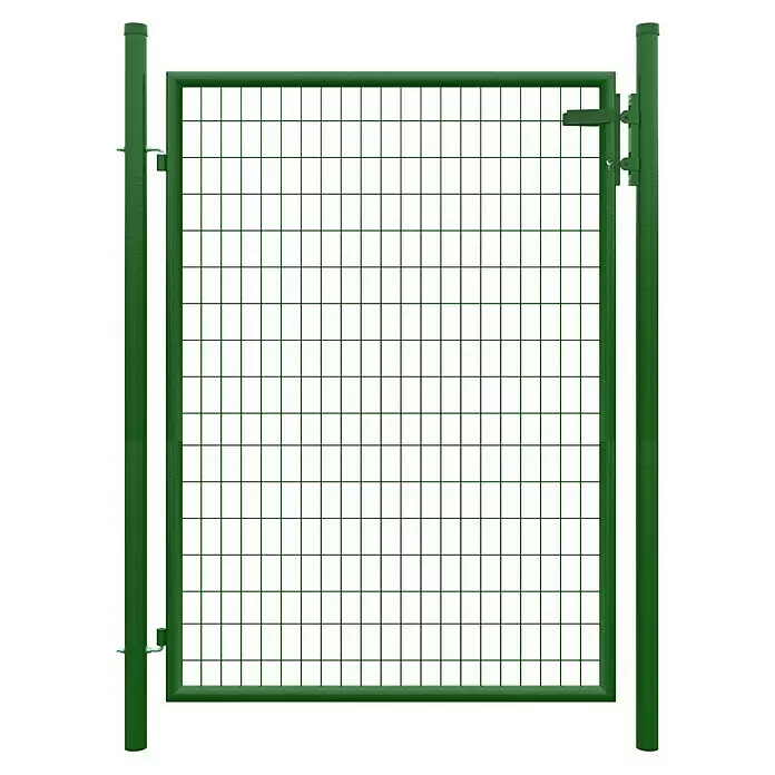 T & J Zauntor Strong - 1,25 x 1,7 m, Stahl, Grün - Grünes Metallgartentor mit Drahtgitterfüllung, Scharnieren und Riegel.