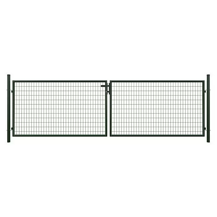 T & J Zauntor Strong - 4 x 1,2 m, Stahl, Anthrazit - Dunkelgrünes Metall-Drahtgeflecht-Zauntor mit Riegel.