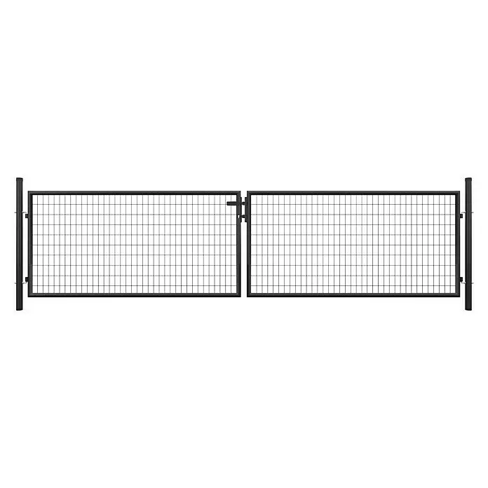 T & J Zauntor Strong - 4 x 1 m, Stahl, Anthrazit - Doppeltes dunkelgraues Metallgittertor mit Verriegelungsmechanismus.