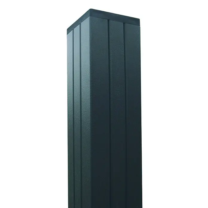 T & J Zaunpfosten - Höhe: 240 cm, Aluminium, Anthrazit - Graue, geriffelte Zaunpfosten aus Kunststoff mit flacher Oberseite, ideal für stilvolle und langlebige Gartenzäune.