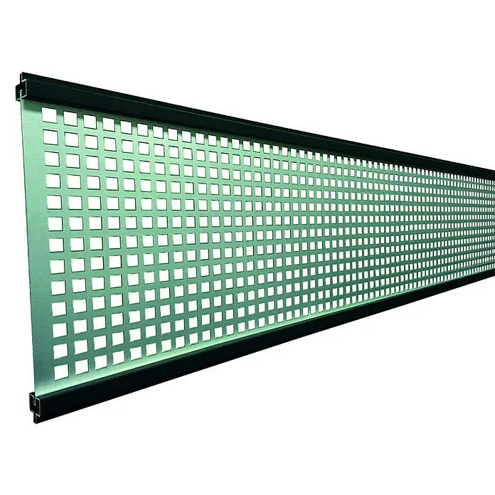 T & J Sichtschutzelement Gotland - L x B x H: 206 x 1.793 x 15 mm, Anthrazit - Produktbild einer Lochblechplatte mit schwarzen Rahmenprofilen, ideal für moderne Architektur und Designanwendungen.